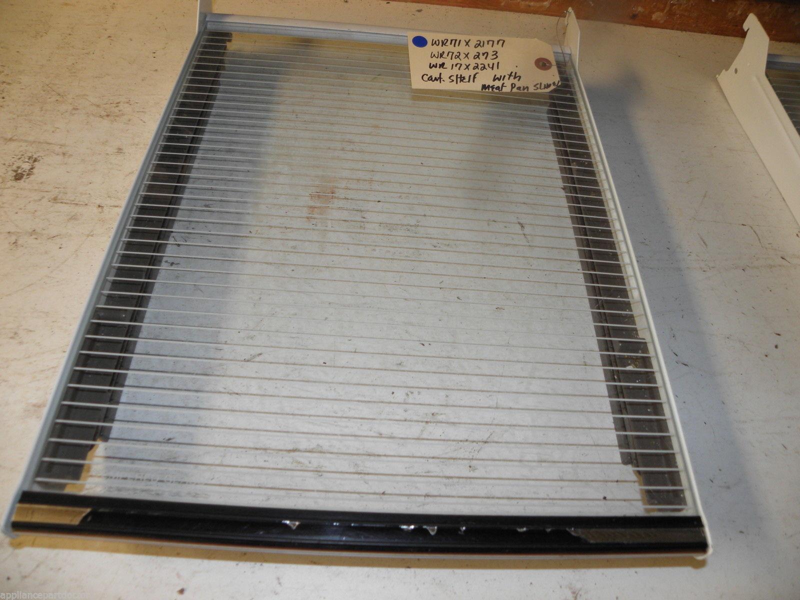 GE REFRIGERATOR WR71X2177 WR72X273 WR17X2241 CANT SHELF W/ MEAT TRAY SLIDE USED GE REFRIGERATOR WR71X2177 WR72X273 WR17X2241 CANT SHELF W/ MEAT TRAY SLIDE USED